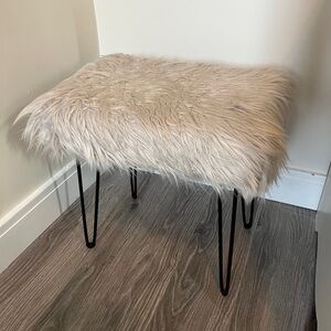 Faux Fur Stool with Black Metal Legs